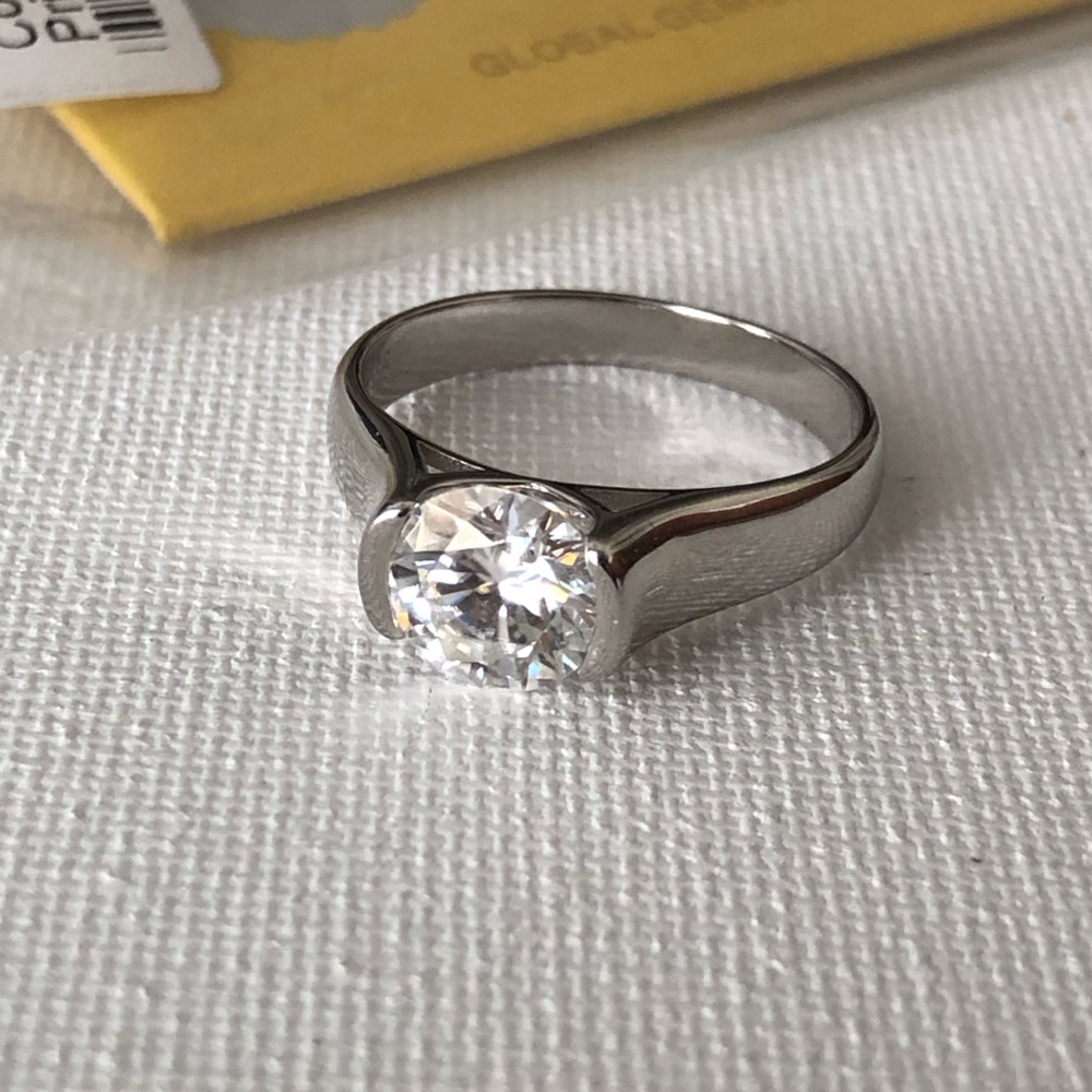 Silver Solitaire Moissanite Ring